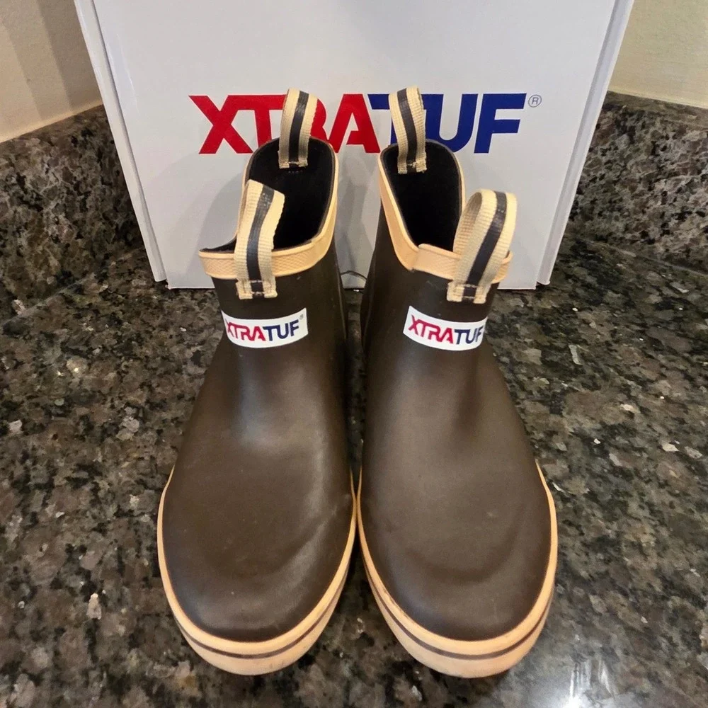 XTRATUF Kids Ankle Deck Boot Brown Waterproof Rubber Slip On XKAB900 US 2M EU 33